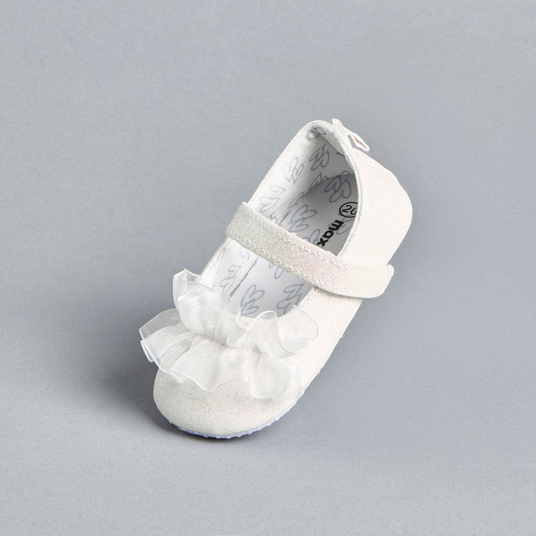 Embellished Frill Detail Booties with Hook and Loop Closure - White / 17