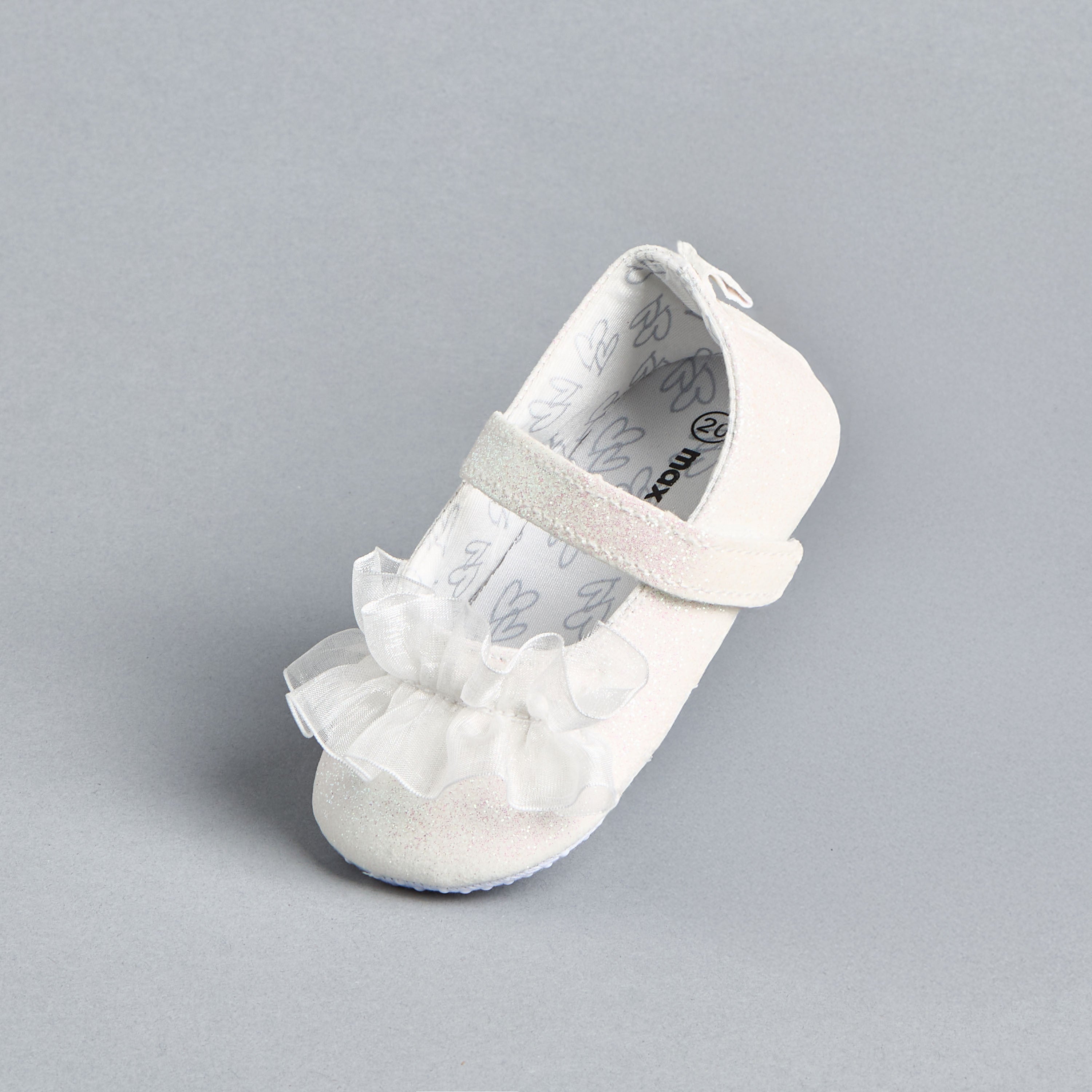 Embellished Frill Detail Booties with Hook and Loop Closure - White / 17