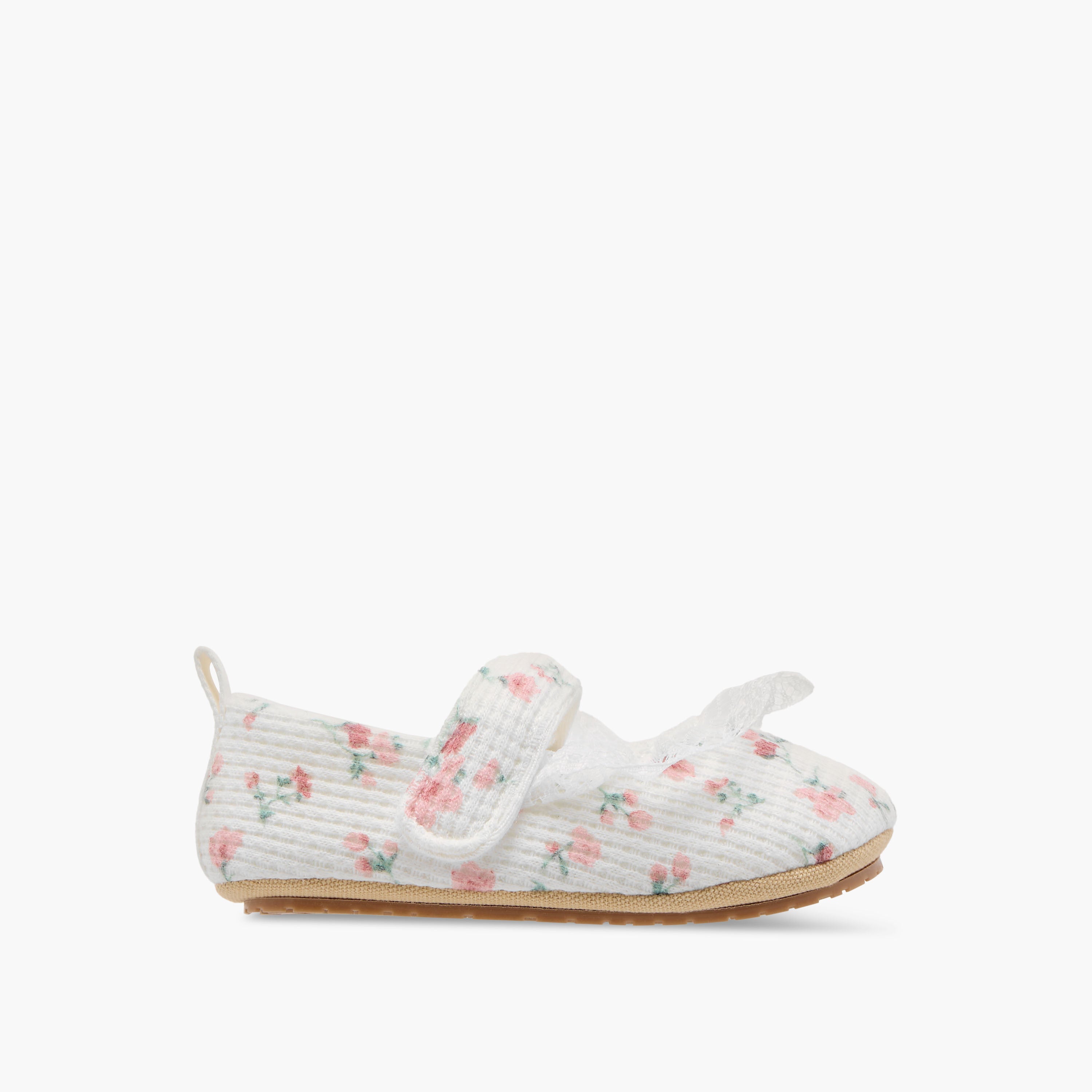 Juniors Floral Print Booties with Hook and Loop Closure