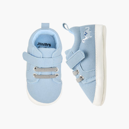 Juniors Dinosaur Embroidered Booties with Hook and Loop Closure - Blue / 12-18 mths