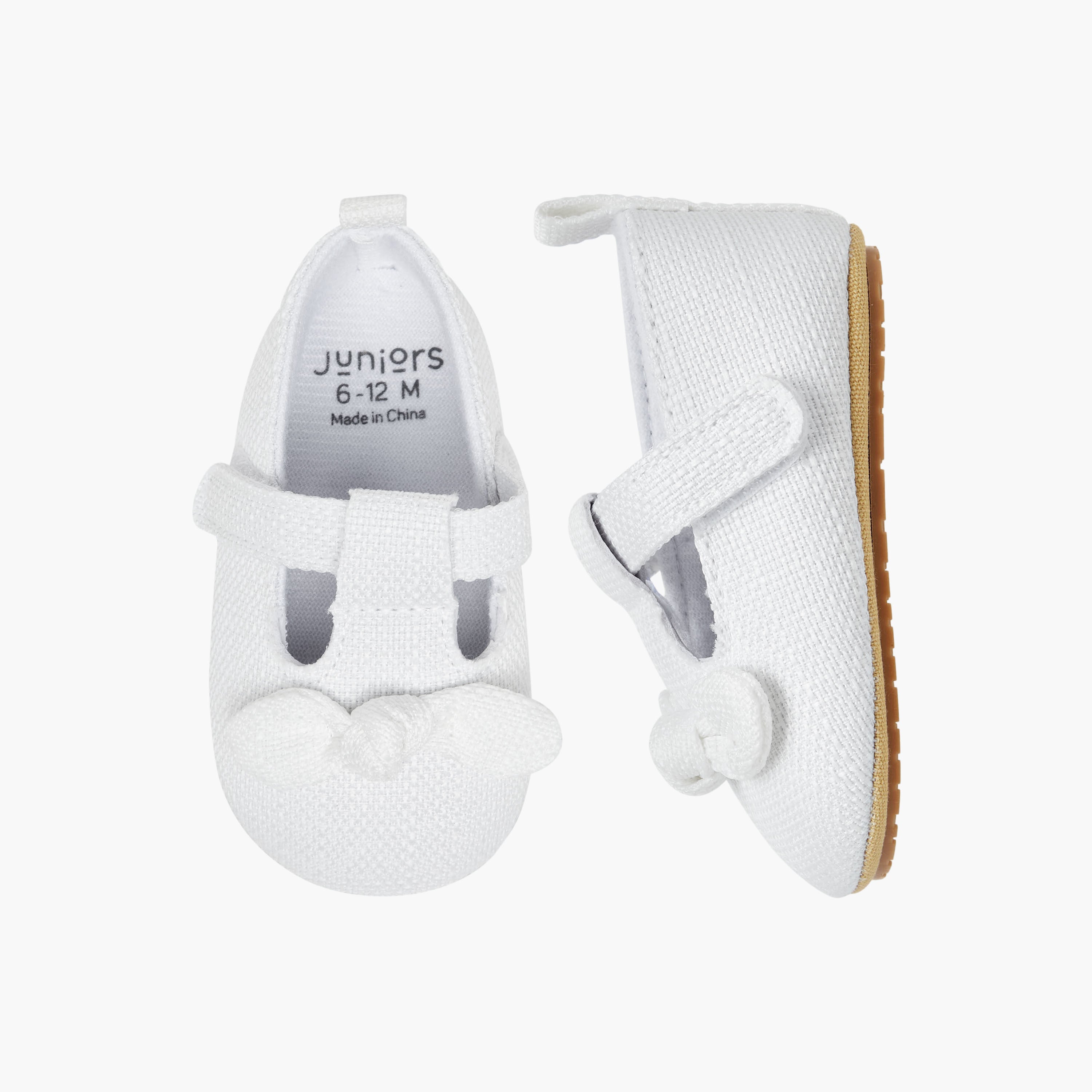 Juniors Girls Booties with Hook and Loop Closure - Soft Fabric - White / 12-18 mths
