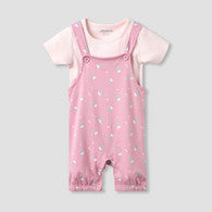 Juniors Crew Neck Short Sleeve T-shirt and Dungaree Set with Floral Print-undefined-image-1