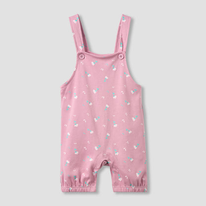 Juniors Crew Neck Short Sleeve T-shirt and Dungaree Set with Floral Print