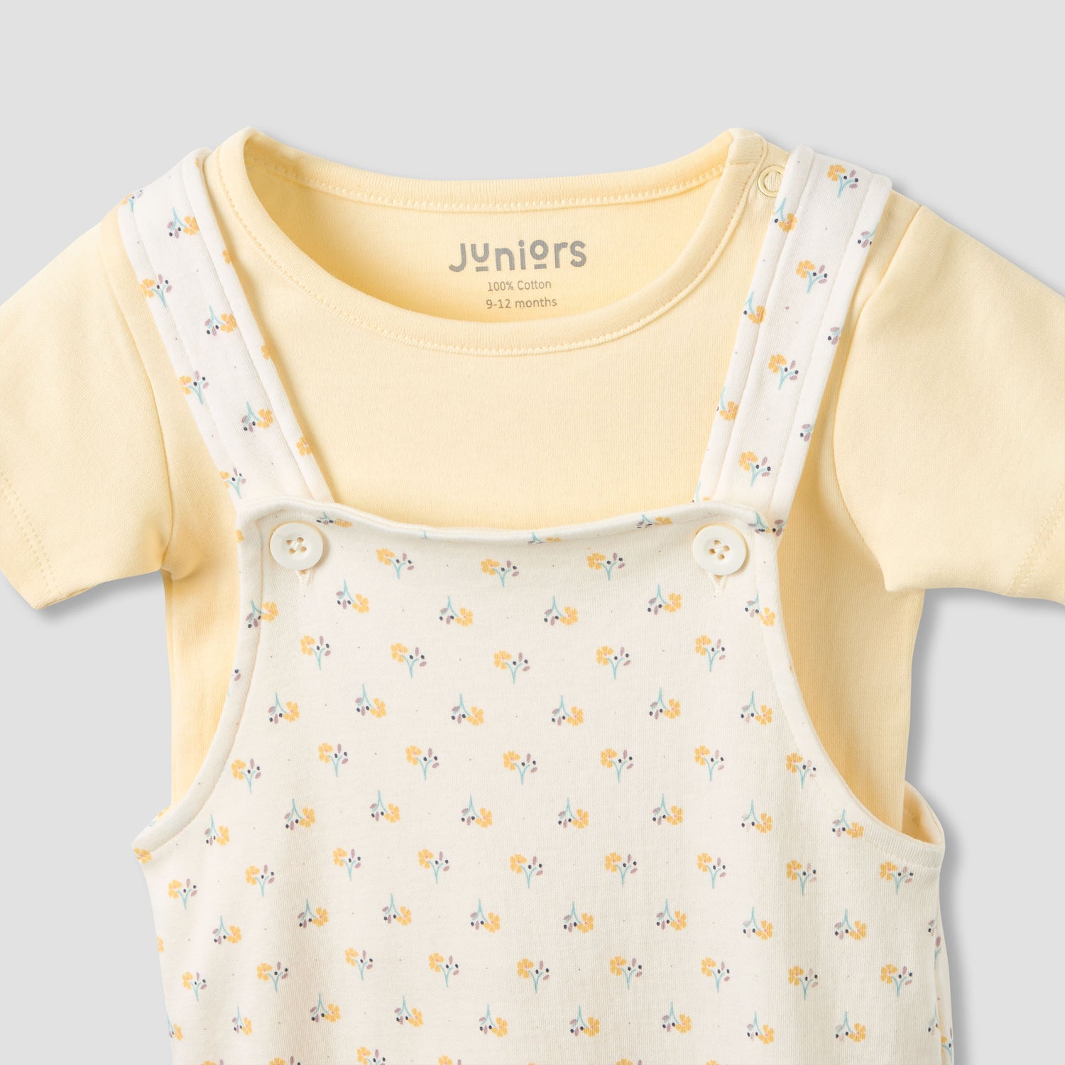Juniors Crew Neck Short Sleeve T-shirt and Dungaree Set with Floral Print