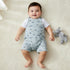 Juniors Crew Neck Short Sleeve T-shirt and Dungaree Set with Train Print - Blue / 12-18 mths