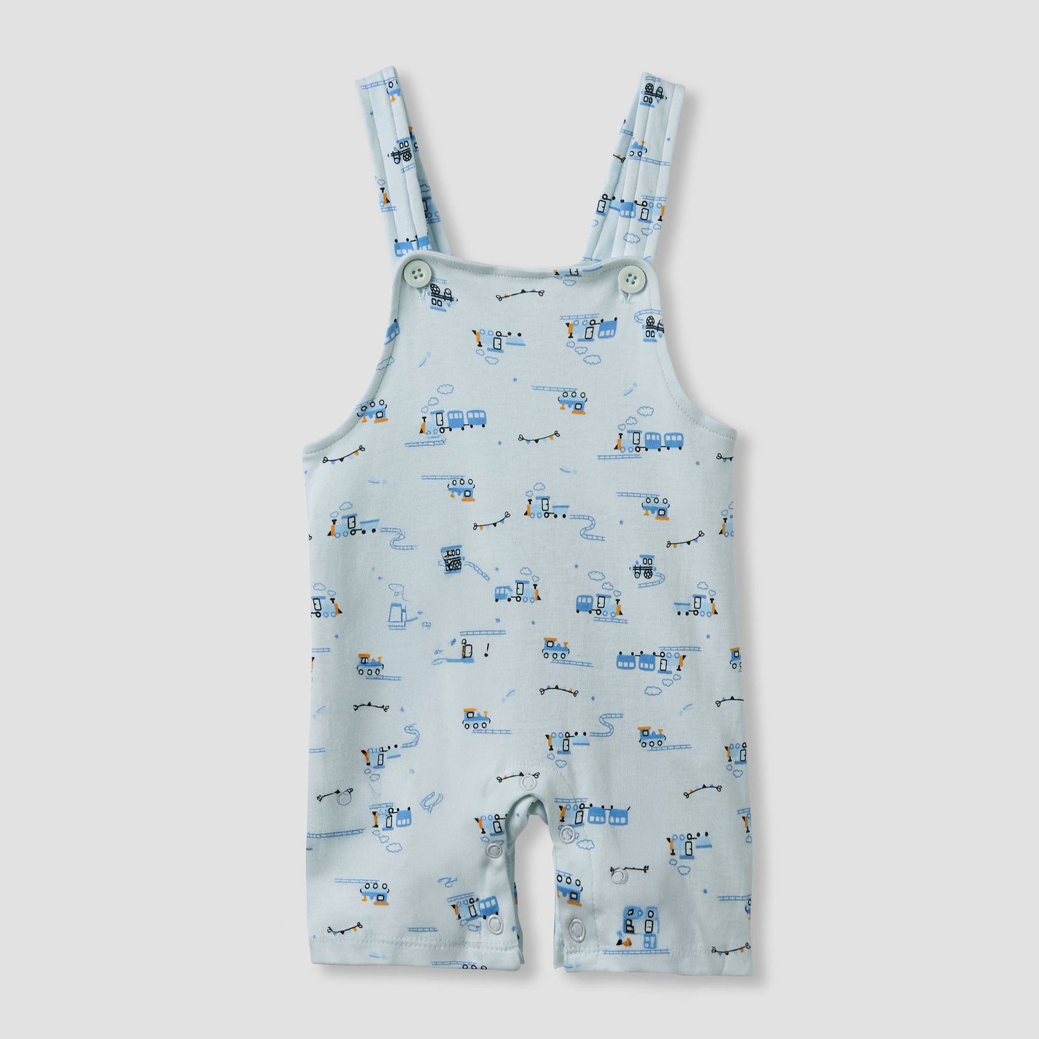 Juniors Crew Neck Short Sleeve T-shirt and Dungaree Set with Train Print