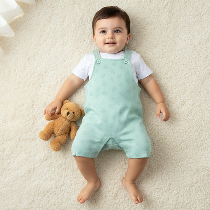 Juniors Round Neck Short Sleeve T-shirt and Dungaree Set with Duck Print