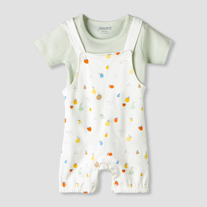 Juniors Short Sleeves T-shirt and Dungaree Set with Fruit Print