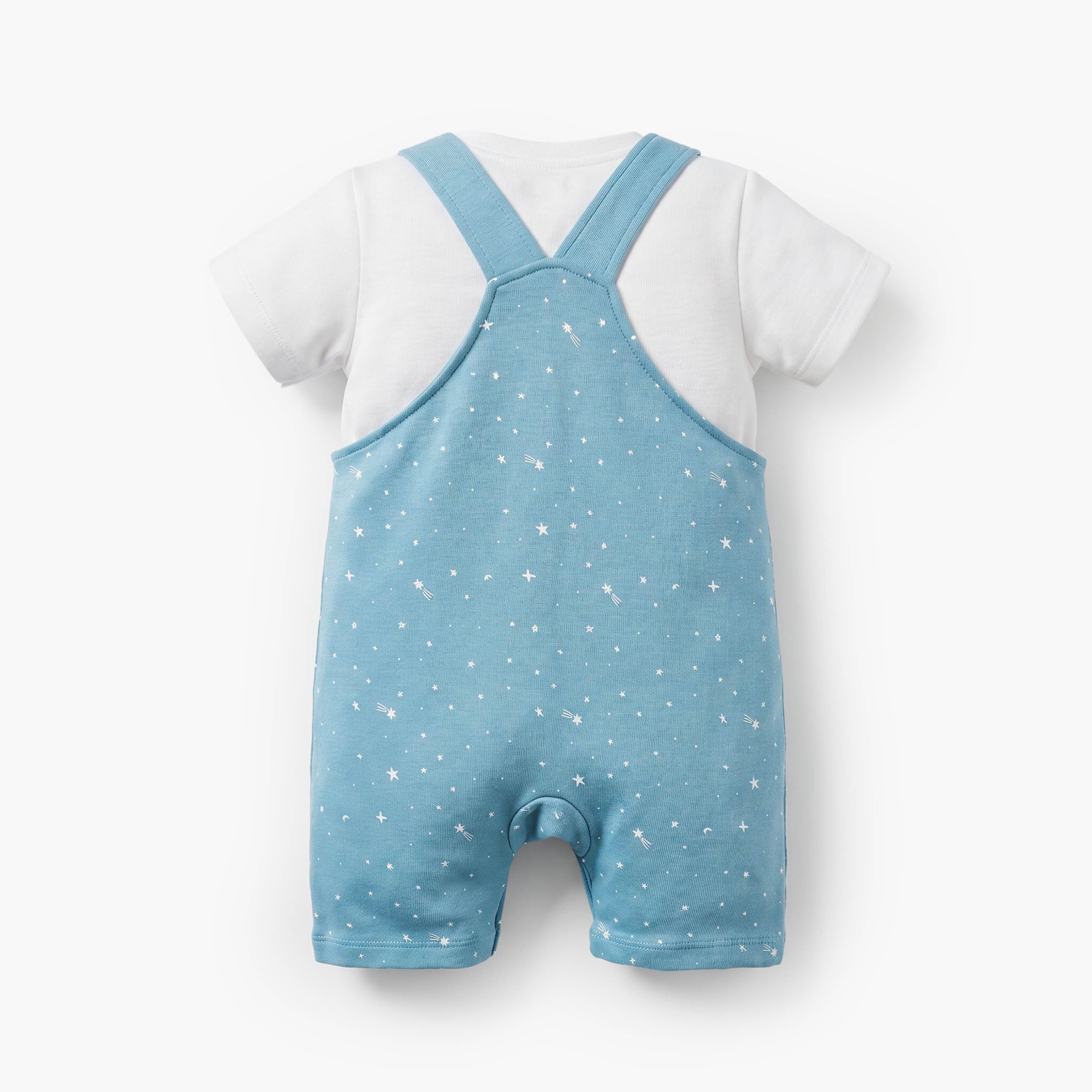 Juniors Crew Neck Short Sleeves T-shirt and Dungaree Set with Star Print