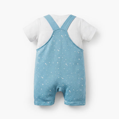 Juniors Crew Neck Short Sleeves T-shirt and Dungaree Set with Star Print