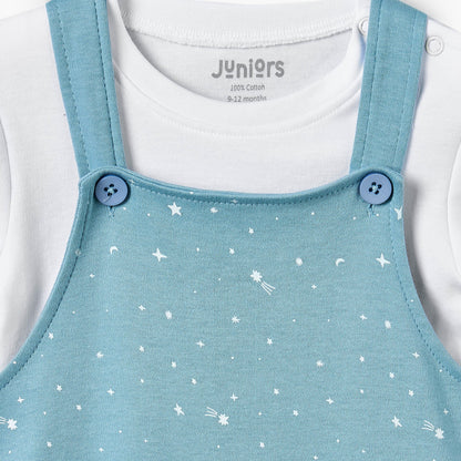 Juniors Crew Neck Short Sleeves T-shirt and Dungaree Set with Star Print