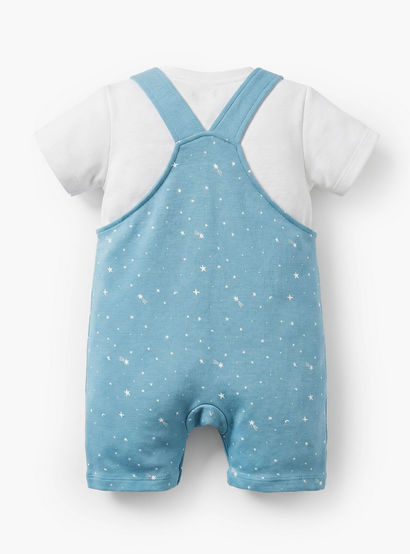Juniors Crew Neck Short Sleeves T-shirt and Dungaree Set with Star Print-baby-boys-clothing-setsandcoords-image-5
