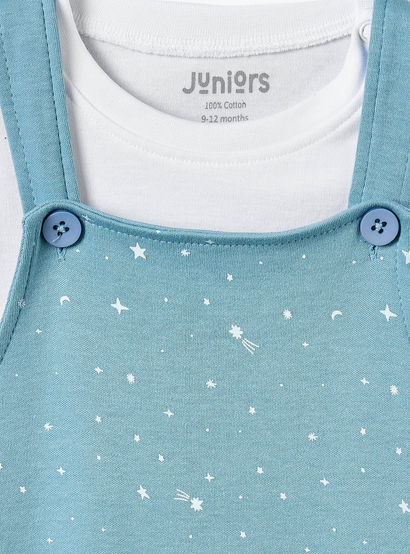 Juniors Crew Neck Short Sleeves T-shirt and Dungaree Set with Star Print-baby-boys-clothing-setsandcoords-image-6