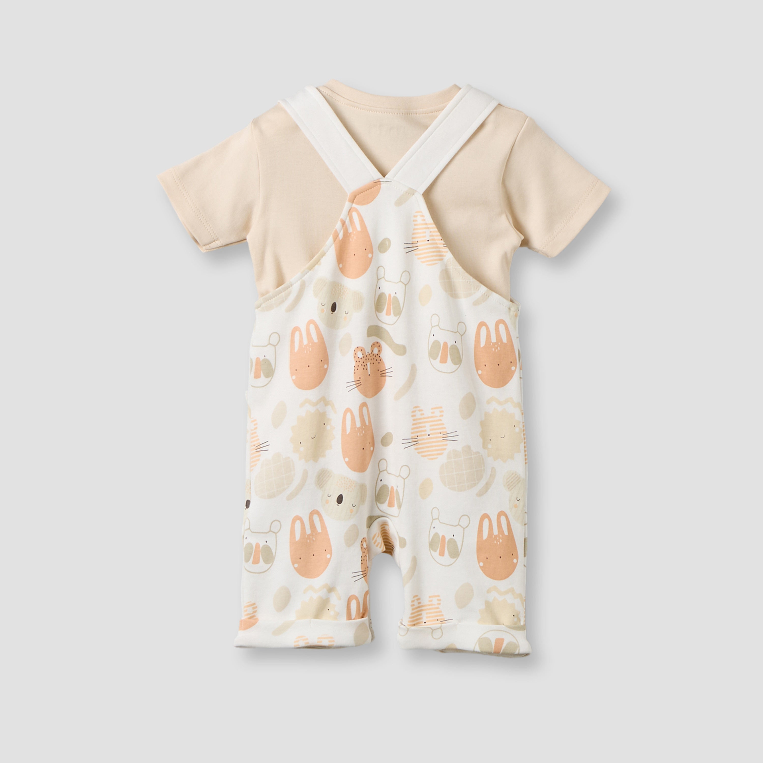 Juniors Crew Neck Short Sleeves T-shirt and Dungaree Set with Snap Button Closure