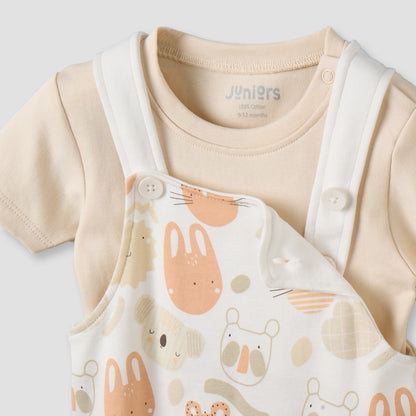 Juniors Crew Neck Short Sleeves T-shirt and Dungaree Set with Snap Button Closure