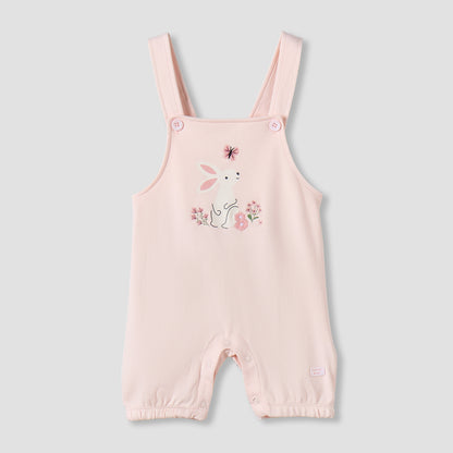 Juniors Short Sleeves T-shirt and Dungaree Set with Bunny Print
