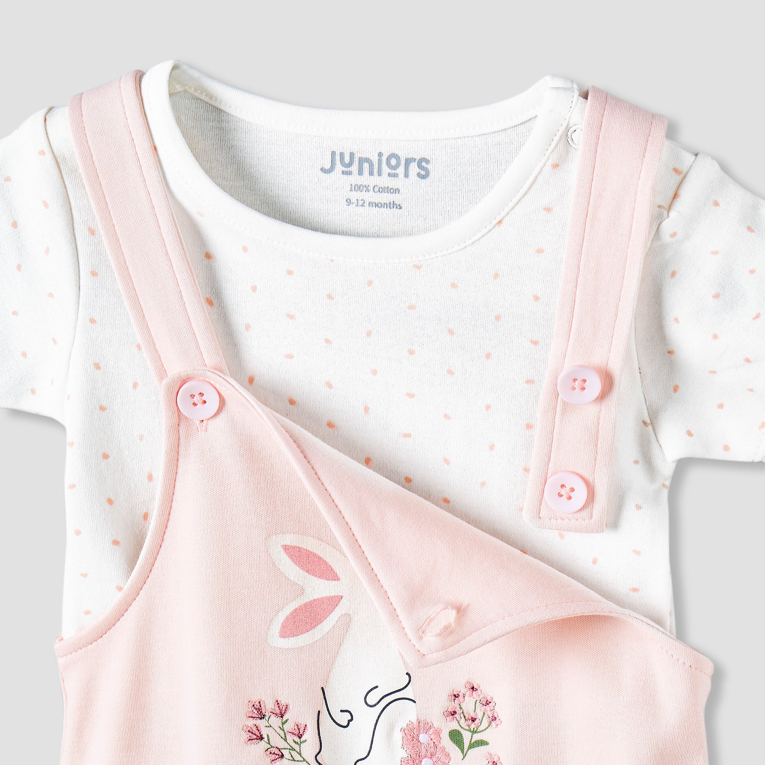 Juniors Short Sleeves T-shirt and Dungaree Set with Bunny Print
