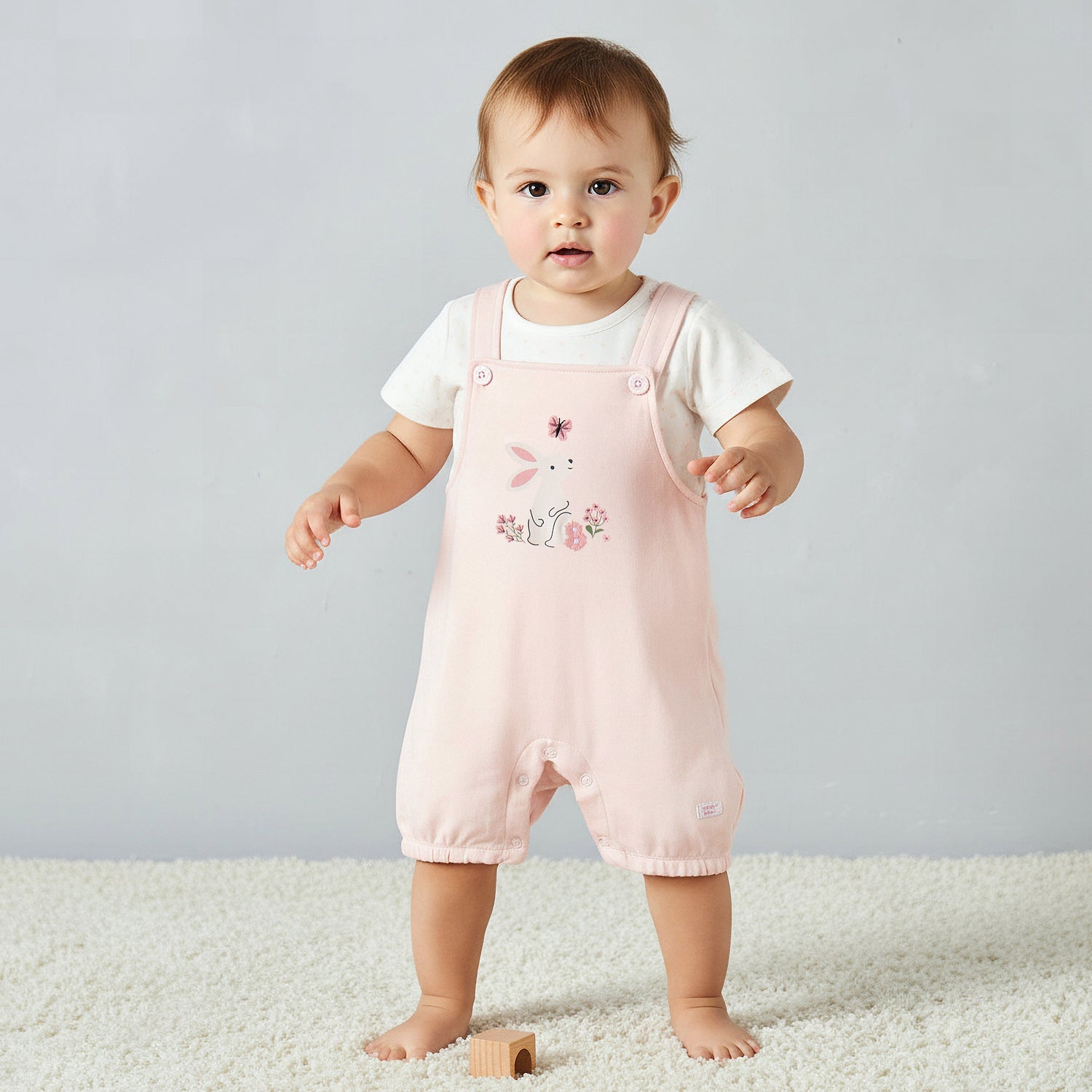 Juniors Short Sleeves T-shirt and Dungaree Set with Bunny Print