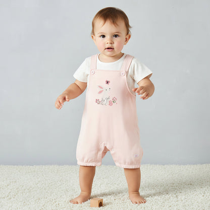 Juniors Short Sleeves T-shirt and Dungaree Set with Bunny Print