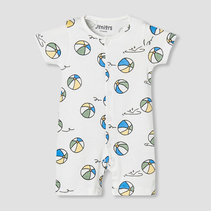 Juniors Round Neck Short Sleeves Romper with Ball Print