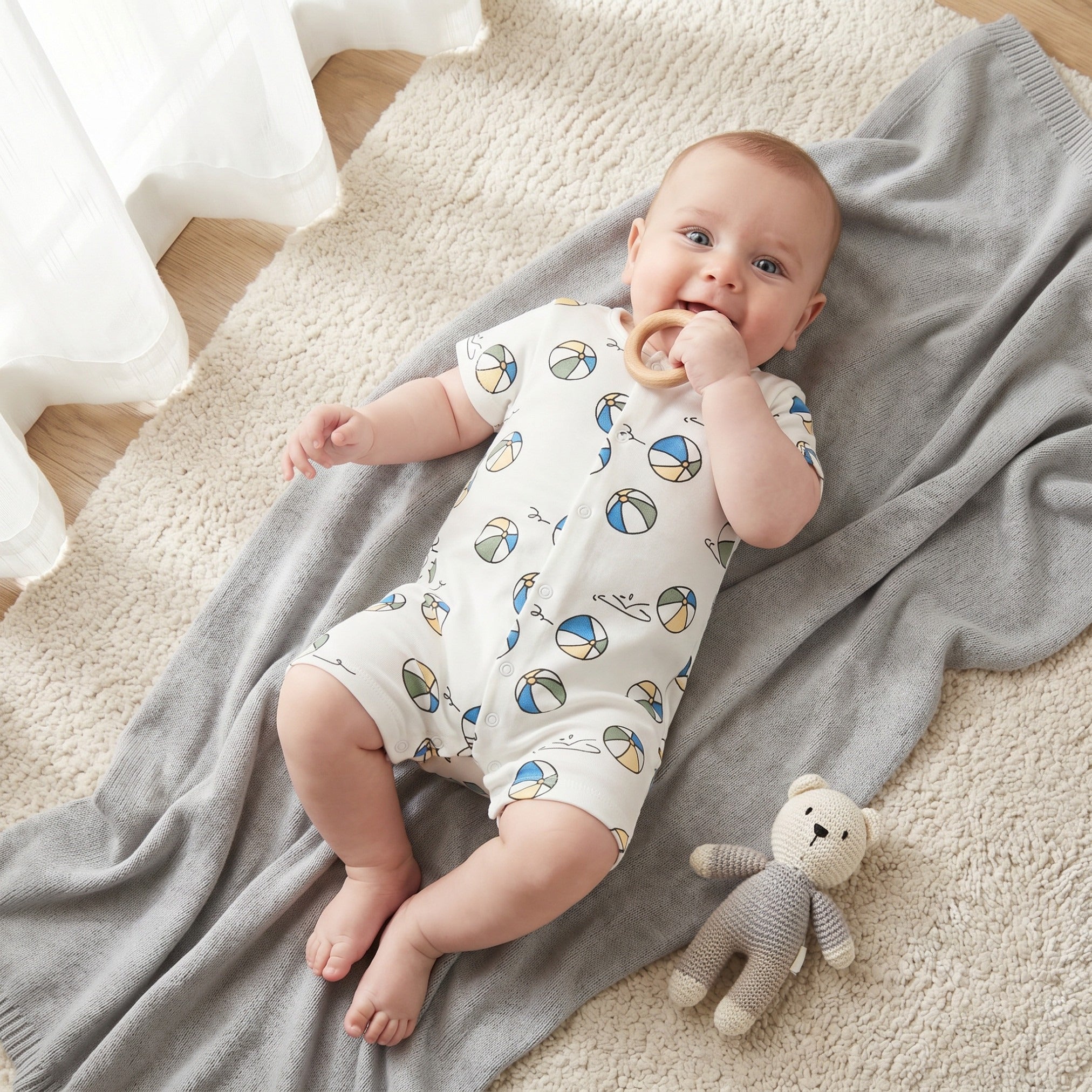 Juniors Round Neck Short Sleeves Romper with Ball Print