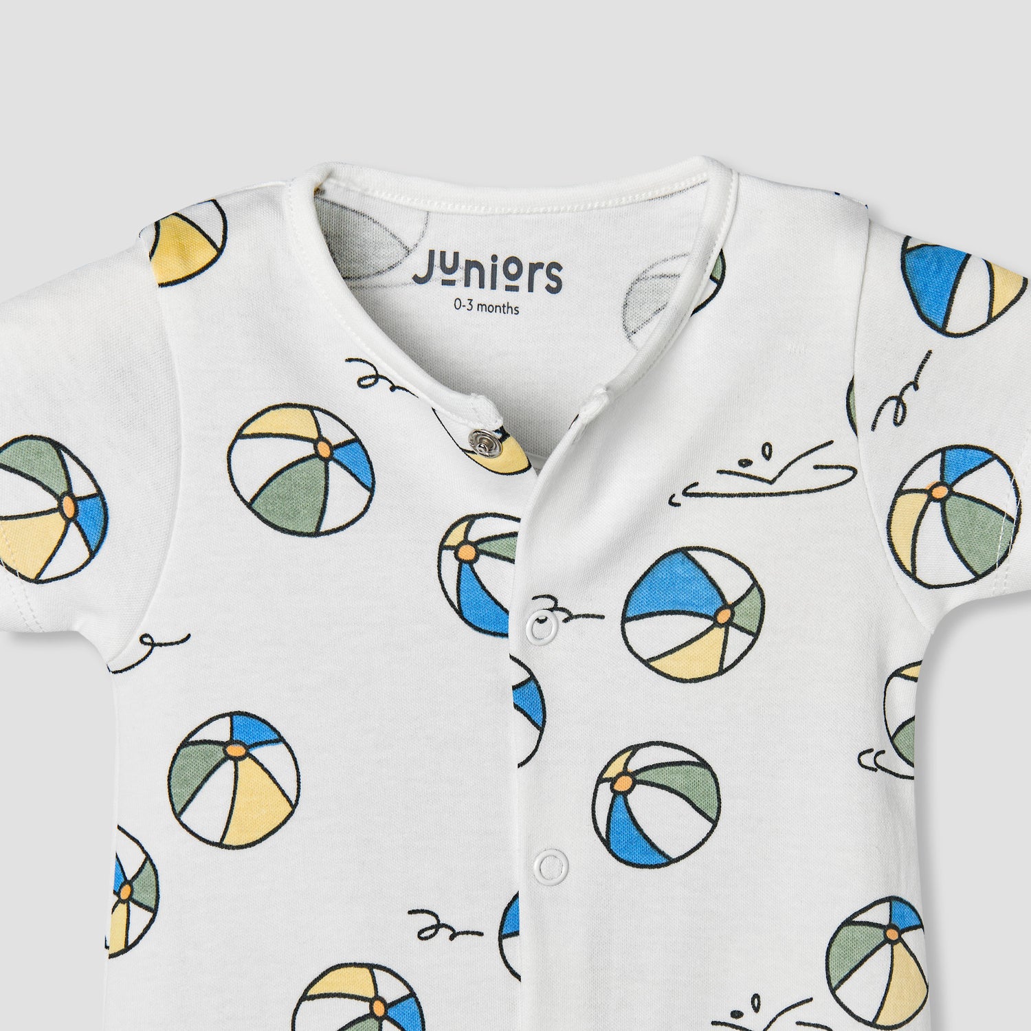 Juniors Round Neck Short Sleeves Romper with Ball Print