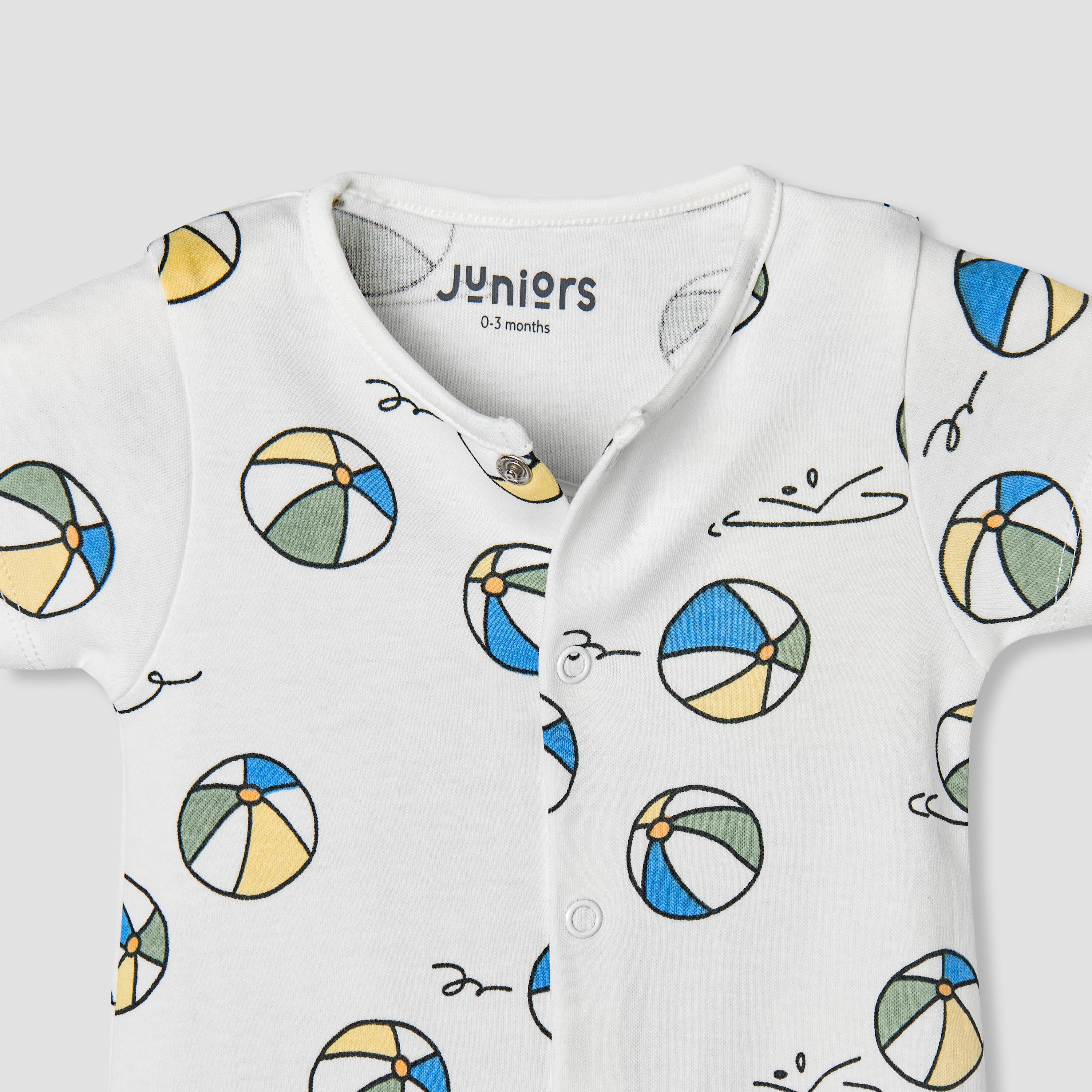 Juniors Round Neck Short Sleeves Romper with Ball Print