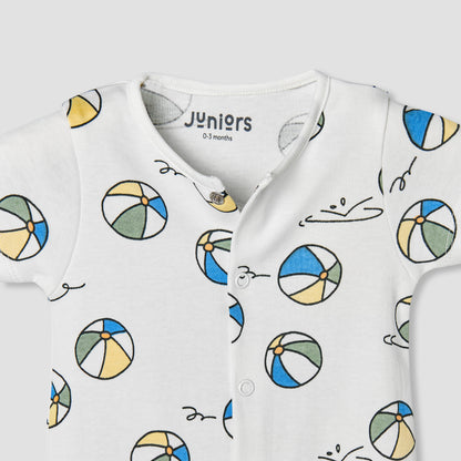 Juniors Round Neck Short Sleeves Romper with Ball Print
