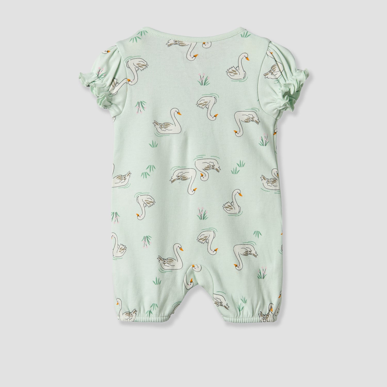 Juniors Round Neck Short Sleeves Romper with Swan Print