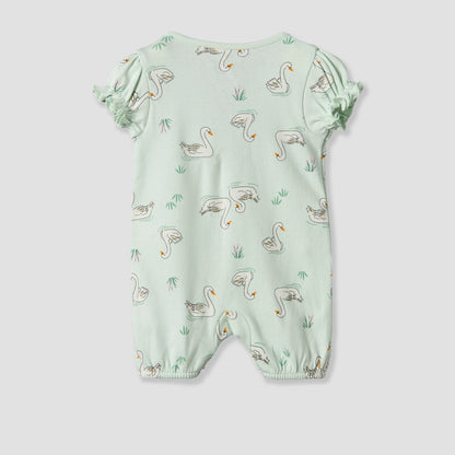 Juniors Round Neck Short Sleeves Romper with Swan Print
