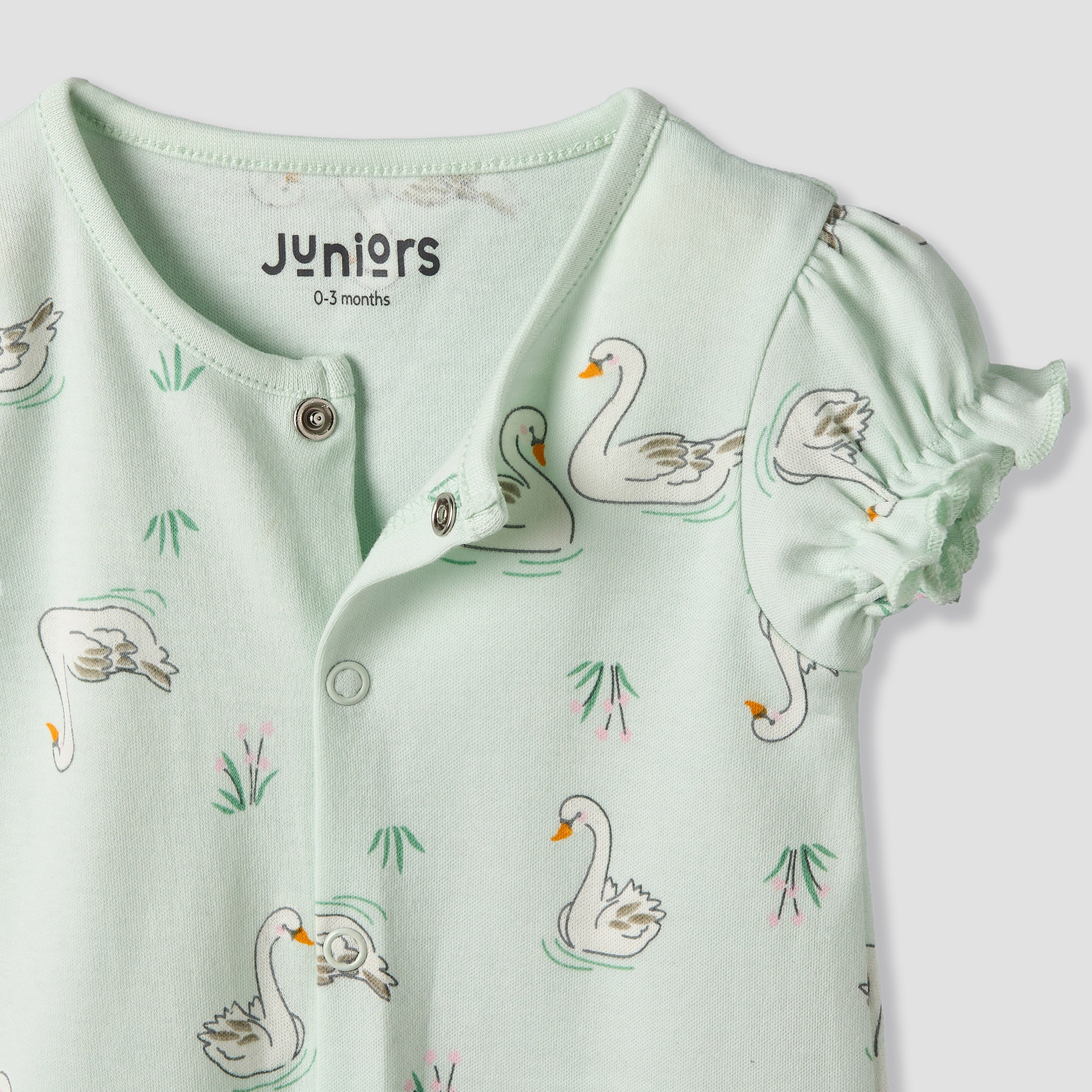 Juniors Round Neck Short Sleeves Romper with Swan Print