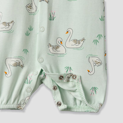 Juniors Round Neck Short Sleeves Romper with Swan Print