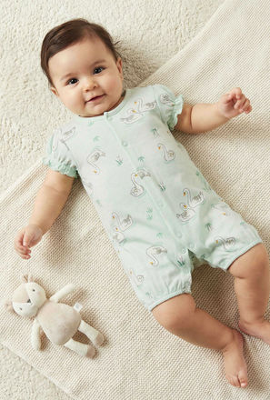 Juniors Round Neck Short Sleeves Romper with Swan Print
