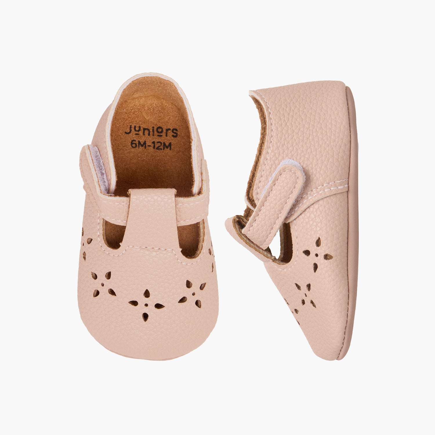 Juniors Booties with Hook and Loop Closure, Perforated Design - Pink / 12-18 mths