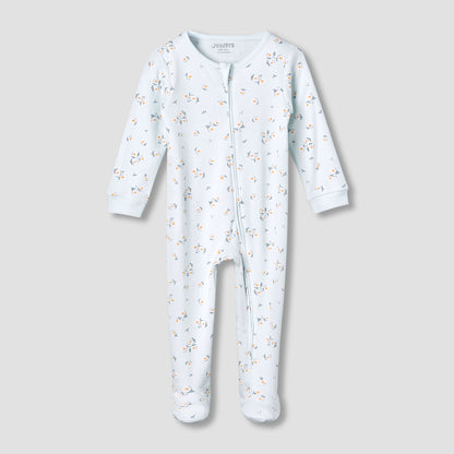 Juniors Cotton Round Neck Long Sleeve Sleepsuit with Zip Closure - Blue / 12-18 mths