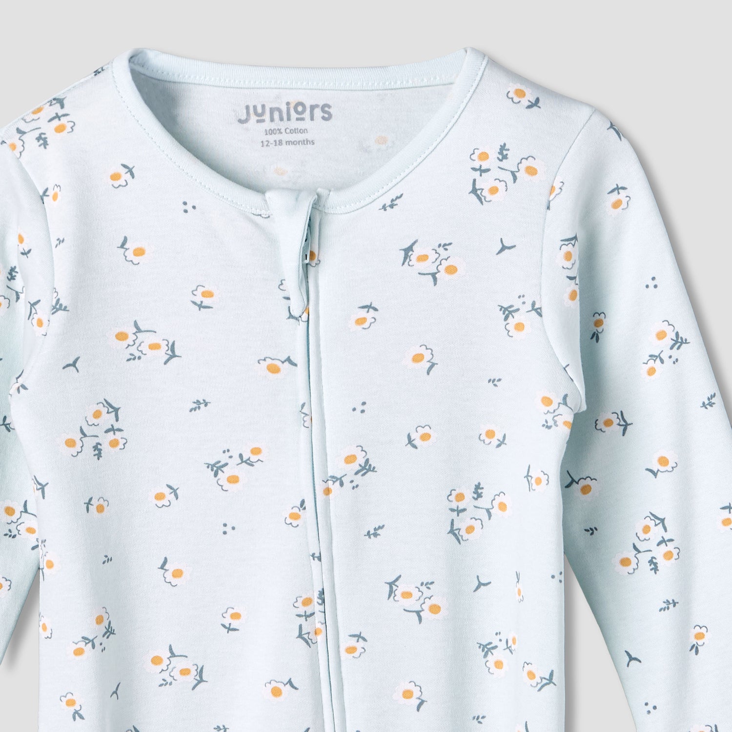 Juniors Cotton Round Neck Long Sleeve Sleepsuit with Zip Closure