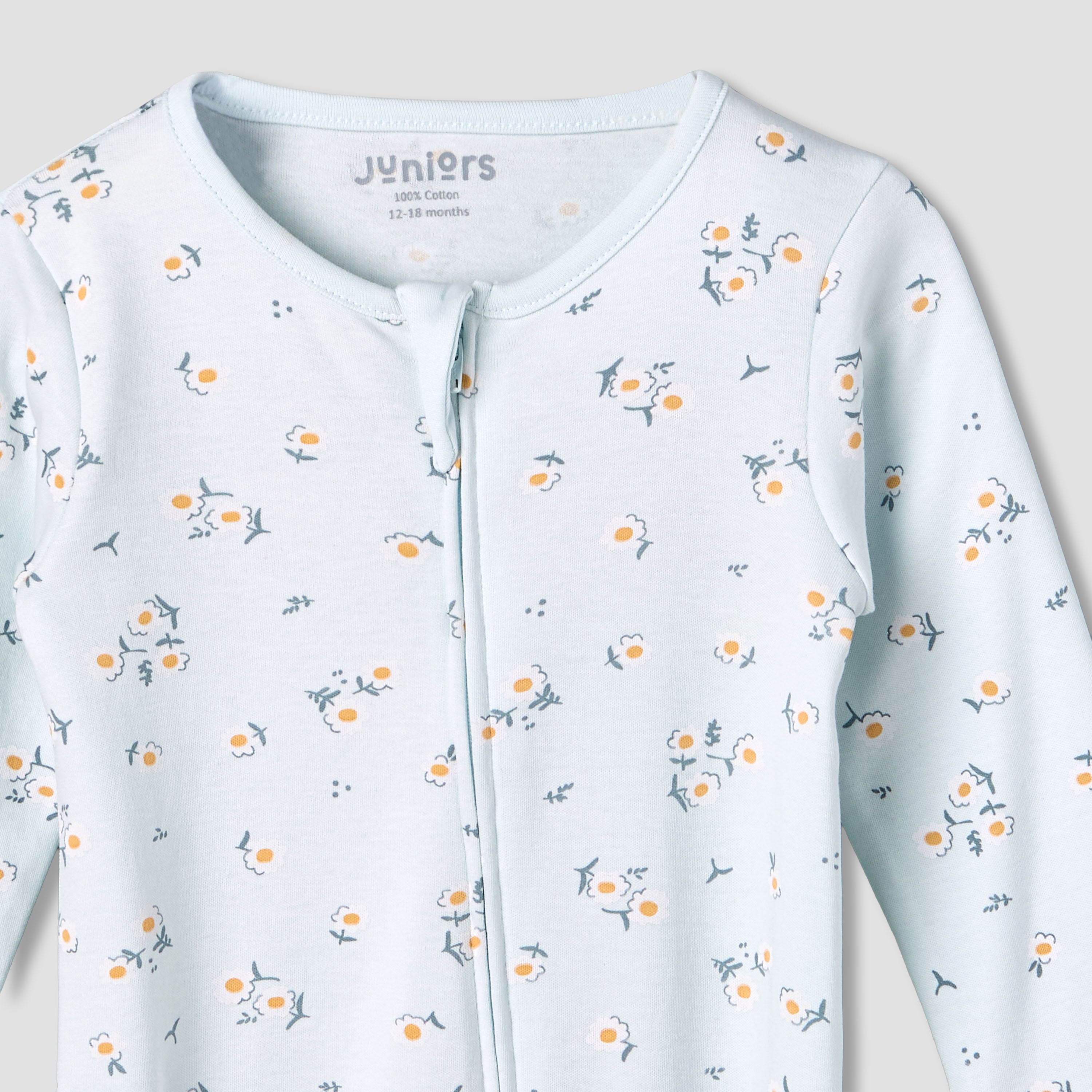 Juniors Cotton Round Neck Long Sleeve Sleepsuit with Zip Closure