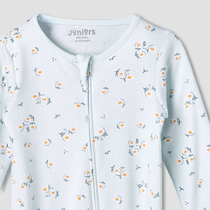 Juniors Cotton Round Neck Long Sleeve Sleepsuit with Zip Closure