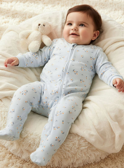 Juniors Cotton Round Neck Long Sleeve Sleepsuit with Zip Closure-baby-girls-clothing-nightwear-sleepsuits-image-1