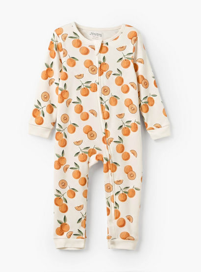 Juniors Cotton Crew Neck Long Sleeves Sleepsuit with Orange Print-baby-girls-clothing-nightwear-sleepsuits-image-2
