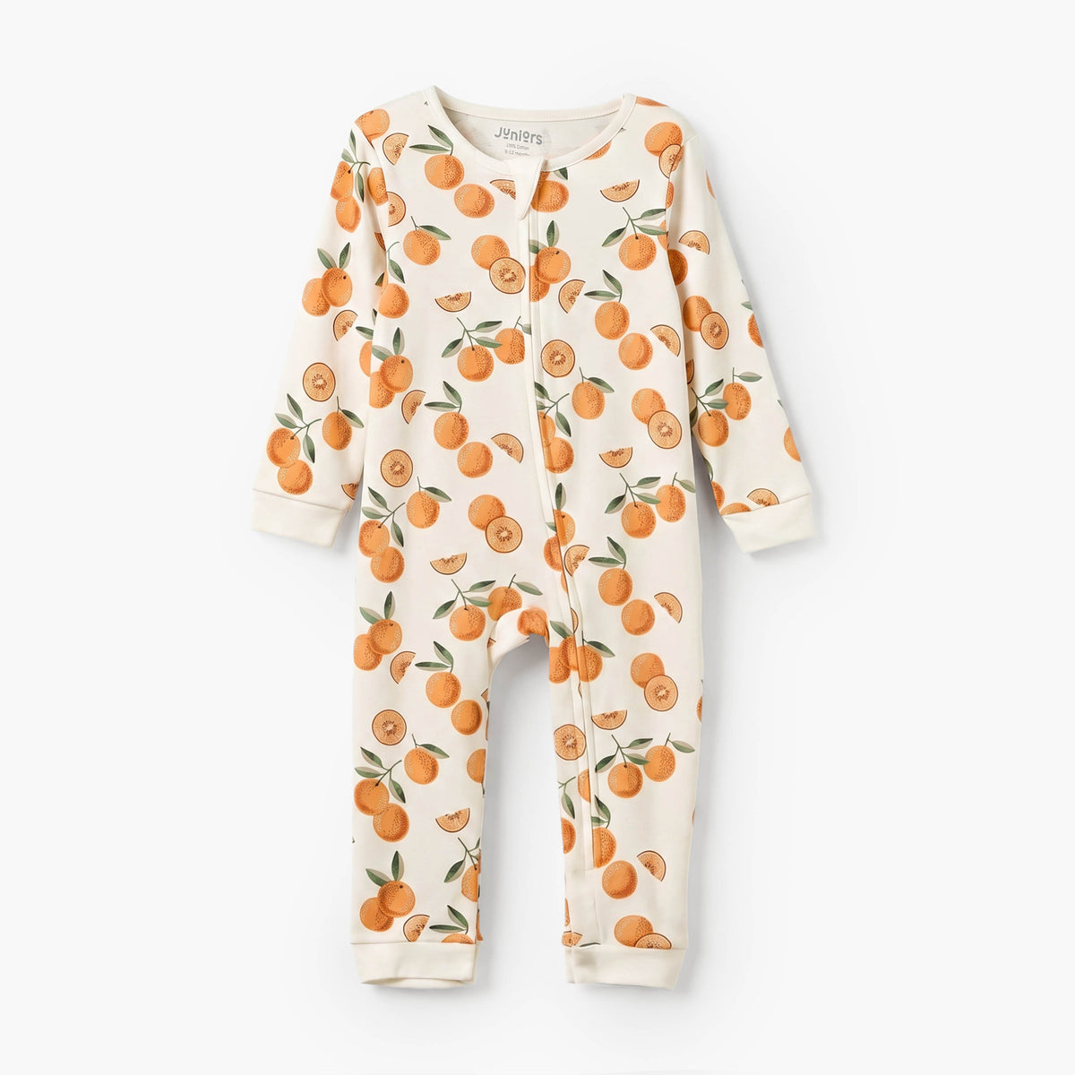 Juniors Cotton Crew Neck Long Sleeves Sleepsuit with Orange Print
