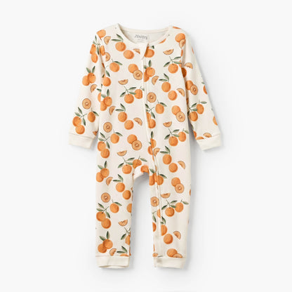Juniors Cotton Crew Neck Long Sleeves Sleepsuit with Orange Print