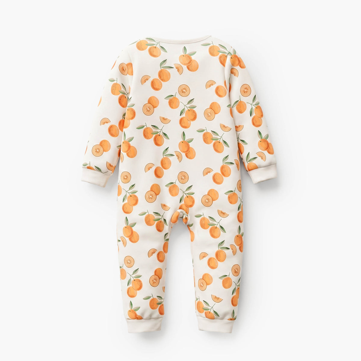 Juniors Cotton Crew Neck Long Sleeves Sleepsuit with Orange Print