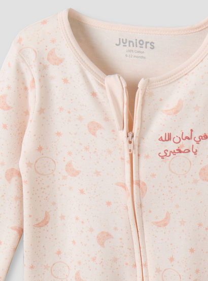 Juniors Cotton Round Neck Long Sleeves Sleepsuit with Zip Closure-baby-girls-clothing-nightwear-sleepsuits-image-4