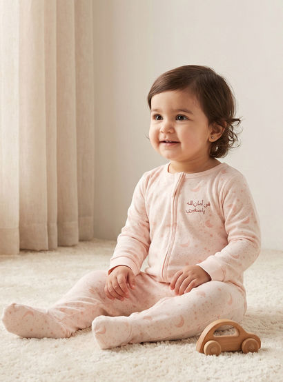 Juniors Cotton Round Neck Long Sleeves Sleepsuit with Zip Closure-baby-girls-clothing-nightwear-sleepsuits-image-1