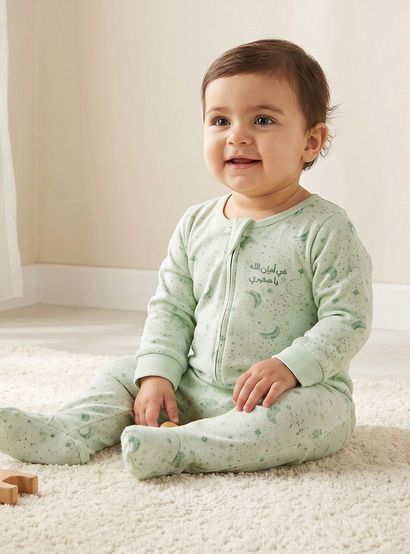Juniors Cotton Round Neck Long Sleeves Sleepsuit with Zip Closure-baby-boys-clothing-nightwear-sleepsuits-image-1