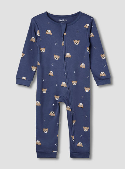 Juniors Cotton Round Neck Long Sleeve Sleepsuit with Zip Closure-baby-boys-clothing-nightwear-sleepsuits-image-1