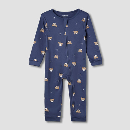 Juniors Cotton Round Neck Long Sleeve Sleepsuit with Zip Closure - Blue / 12-18 mths