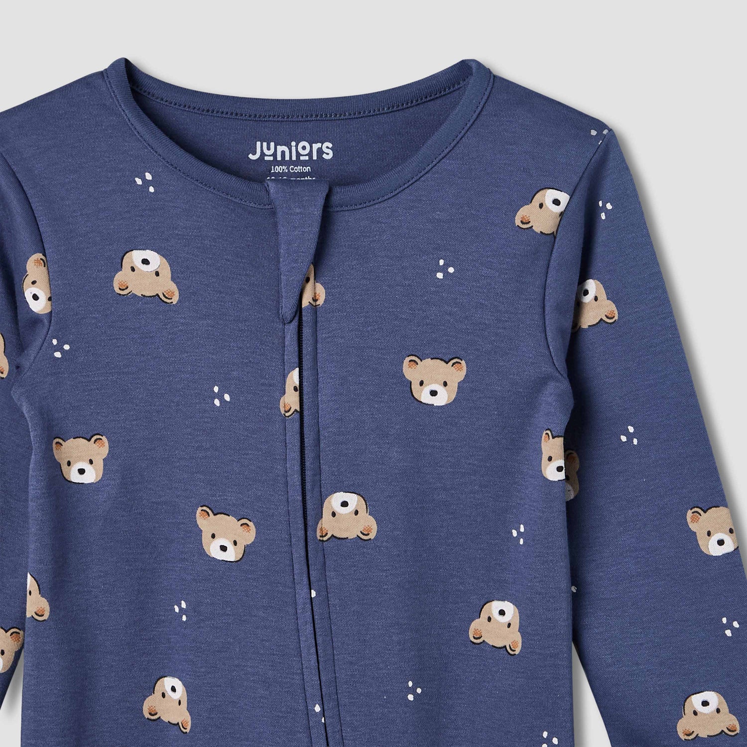 Juniors Cotton Round Neck Long Sleeve Sleepsuit with Zip Closure