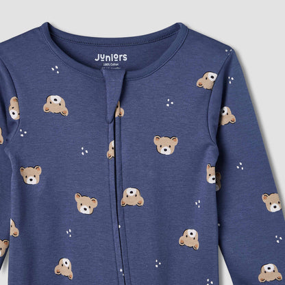Juniors Cotton Round Neck Long Sleeve Sleepsuit with Zip Closure